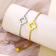 1 chiếc mặt dây chuyền hình hoa và cỏ ba lá rỗng mạ vàng 18K bằng thép không gỉ, dây chuyền và vòng tay, trang sức tối giản sang trọng. - Nhiều màu - Xem 1