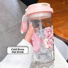1/5 个 500ml 浪漫蝴蝶玫瑰印花塑料杯，带吸管、挂绳和防漏盖，透明冰咖啡杯，印有励志名言“让你的梦想成为你的翅膀”，非常适合日常使用，也是送给女孩的理想情人节礼物。 - 多色-蝴蝶玫瑰 - 查看 4