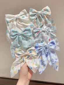 6pcs Random Multi-Color Fresh Spring Fabric Bow Hair Clips, Academic Style Princess Pastoral Versatile Cute Headwear - Multicolor - View 3