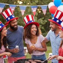 1 chiếc mũ chóp cao kiểu Mỹ Uncle Sam, mũ ngày Quốc khánh 4 tháng 7, mũ trang trí kim sa hình ngôi sao và cờ Mỹ ngày 4 tháng 7, mũ kỷ niệm 250 năm ngày Quốc khánh, chất liệu polyester, mũ chóp cao sọc đỏ trắng xanh, đồ dùng trang trí tiệc ngày Quốc khánh. - Nhiều màu - Xem 2