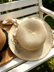 Customized Straw Hat With Embroidered Name, Summer Sun Protection Hat, Fashion Hat, Couples Hat, Unique Summer Style, Handmade Embroidery, Tight And Neat Stitching, Vibrant Colors, One-Of-A-Kind Embroidered Hat, Durable Straw Hat, Convenient To Carry, Suitable For Travel, Sun Protection, Singles Party Gift, Birthday Gift, Valentine's Day Gift - Multicolor - View 7
