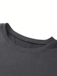 Playeras de Mujer Cuello Redondo Manga Corta, Camiseta con Estampado de Moda Actual, Tops Básicos Casuales - Gris Oscuro - Ver 3
