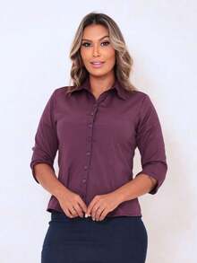 Slim Fit 3/4 Sleeve Shirt | Blouse | Evangelical Fashion | Women's Blouse | Plus Size - 紫色 - 查看 8