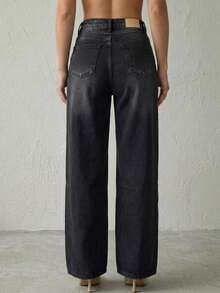 Pantalón De Mezclilla Stretch Mujer Corte Wide Leg Cintura Alta - Negro - Ver 5