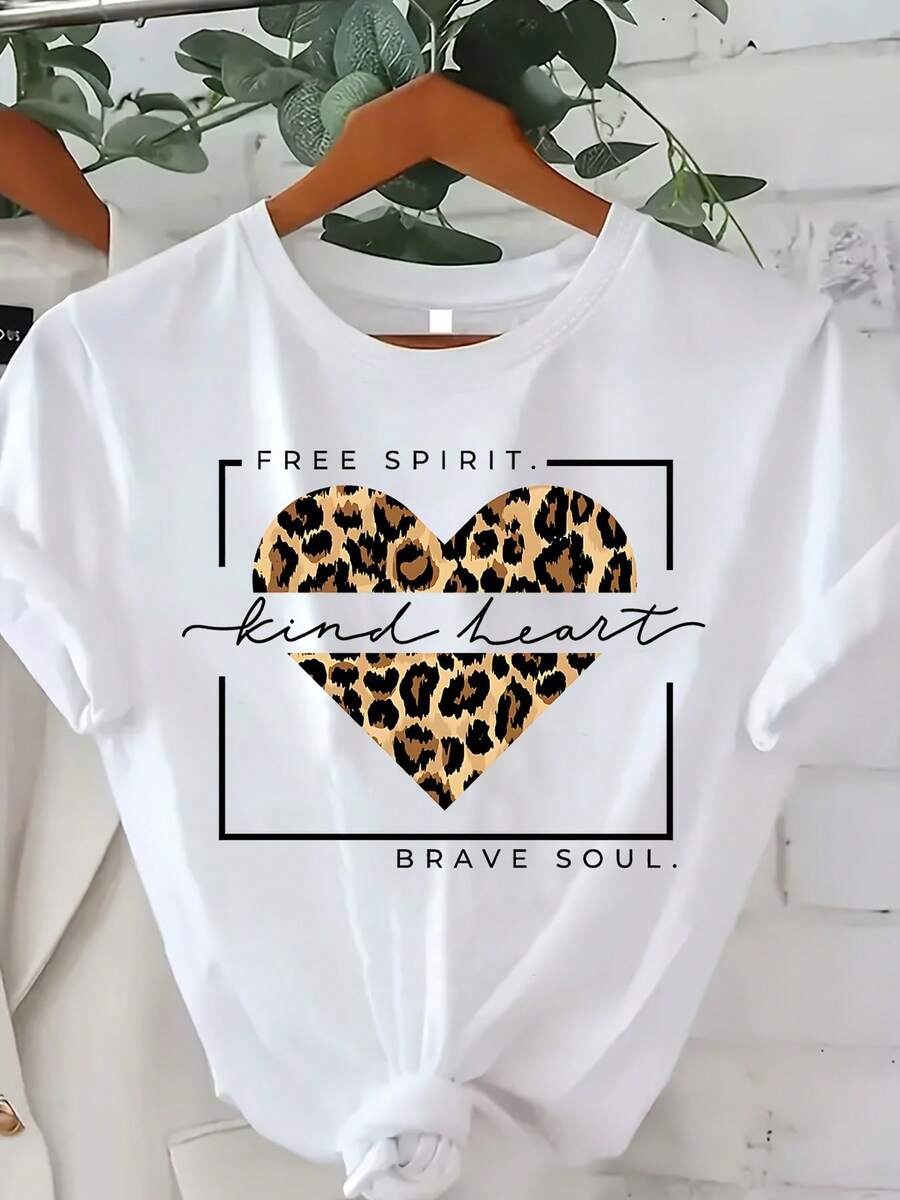 Women's T-Shirts 100% Cotton 2026 Plus Size, Women's T-Shirt With Valentine's Day Themed Heart Print, Lightweight, Short Sleeves And Round Neck, The Perfect Casual Top In Korean Style. - White - View 1