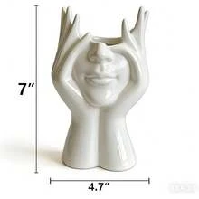 Abstract Face Shaped Vase, Resin Lady Pen Flower Plant Decor Storage, DIY Female Head Half Body Vase, Artistic Style Organizer Box, Suitable For Home Office Desk Accessories (White/Black) - Multicolor - View 7