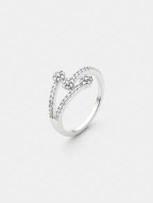 1pc Women's Copper Material Ring, Fashion For Commuting And Party Accessories - Silver - View 2