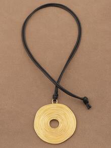 SUPBORA 1pc Fashionable Boho Style Open Hollow Large Circles Round Spiral Swirl Pendant With Black Wax Rope Statement Necklace Suitable For Women's Daily Wear - Gold and Silver - View 5