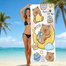 1pc Cute Hippopotamus Beach Towel - Quick Dry, High Absorbency, Soft & Comfortable, Large Size, With Adorable Sleeping Hippo & Crescent Moon Cloud Pattern, Soft & Healing, Suitable For Beach, Pool Party, Yoga And Travel - 4 - View 2