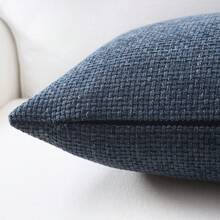 1 Stück gewebter strukturierter Kissenbezug, dunkelblau 18x18 Inch Kissenhülle, weicher Chenille Kissenbezug, Vintage Stil quadratisches Kissen für alle Jahreszeiten, einfarbiges nordischer Stil Sofakissen, Landhausstil gewebtes 50x20 Inch Kissen, Wohnzimmer Sofa dekoratives Kissen, weiche Einrichtung passende Kissen, Schlafzimmer Kopfteil Dekor Kissen - Dunkelblau - Übersicht 7