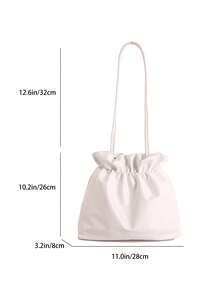 Black Drawstring Cloud Handbag, Soft PU Leather Ruched Tote, Lightweight Shoulder Bag For Women, Versatile Daily Purse - White - View 2