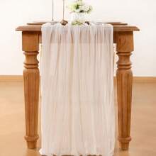 1pc Ivory Table Cloth, 13ft (4m) Farmhouse Table Runner, 157 Inch (400cm) Spring Decor Easter Dining Table Center Piece, Wedding Boho Baby Shower Birthday - White - View 5