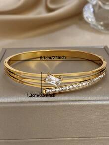 1 pièce Bracelet en acier inoxydable plaqué or 18K, forme demi-vague incrustée de zircone, bracelet pour filles, bijoux en acier inoxydable, bijoux de designer, convient pour le port quotidien/fête, accessoires d'été, accessoires de plage pour filles, Pâques, cadeaux pour la fête des mères, cadeaux d'anniversaire, cadeaux pour petite amie, bijoux bohèmes - Multicolore - Voir 9