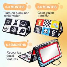 Newborn Foldable Cloth Book With Mirror, Infant Sensory Fabric Toy, Montessori Development Crawling Toy, Black And White Visual Stimulation Hanging Toy, Suitable For 0-18 Months Babies, Ideal Christmas/Birthday Gift For Baby Boys And Girls - Multicolor - View 3