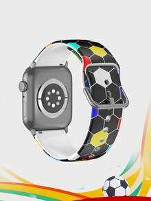 1條黑色彩虹足球圖案印花矽膠錶帶，中性時尚矽膠錶帶，適用於Apple Watch 38mm 40mm 41mm 42mm 44mm 45mm 46mm 49mm，適用於Apple Watch Series Ultra/S11/S10/SE/8/7/6/5/4/3/2/1，適合足球賽事運動智慧手錶錶帶配件 - 彩色 - 查看 2