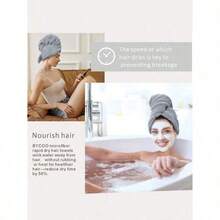 1/2pc Large Size Absorbent Towel, Super Soft Fiber Hair Turban, Super Absorbing Dry Hair Hat, Suitable For Women Hair Care Accessories, Wet Hair Wrap Sleep Bonnet,Summer,Beach - Grey - View 9