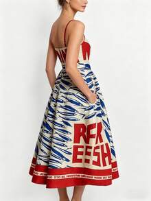 2026 Spring New Women's Clothing, Cross-Border European And American Dress, Sexy Waist-Cinching Pleated Solid Color Large Hem Strap Dress - 紅色字母 - 查看 7