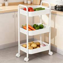3-Tier Metal Rolling Cart With Wheels Pink Student Dormitory Snack Study Tool Storage Cart With Handle And Lockable Universal Wheel Dormitory Must Have Artifact Kitchen Office Organizer Racks - 白色 - 查看 2