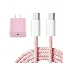 20W墙充套装，USB-C转Type-C充电适配器，配100厘米尼龙编织防缠绕充电线，兼容 17/16/15 Pro Max Plus，便携式充电套装 - 粉色 - 美規A型插(110-127V) - 查看 8