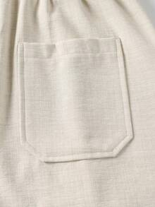 Bộ đồ nam 2 món chất liệu giả vải lanh, cổ Henley, tay ngắn, gồm quần short và áo polo thường ngày, chống nhăn, thoáng khí, thích hợp cho kỳ nghỉ hè ở bãi biển. - Màu be - Xem 10