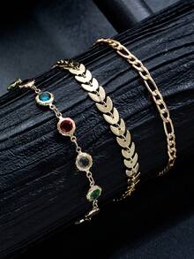 Cadena de hojas de estilo oceánico de moda con strass de colores, tobillera ajustable de varias capas, adecuada para mujeres (color de strass aleatorio) - Multicolor - Ver 2