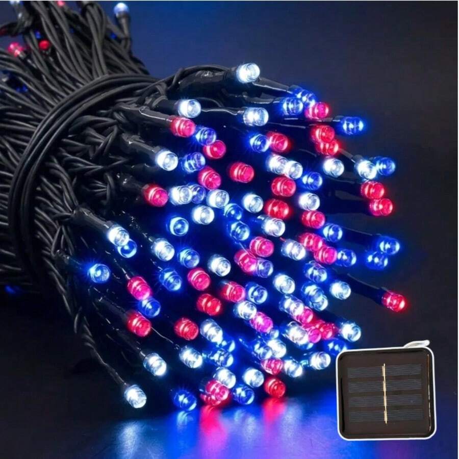 1件裝 太陽能 LED 串燈 22.97ft/39.37ft/78.74ft 8種模式 暖白色/白色/多色 適用於花園/庭院/樹木/節日/派對/室內裝飾