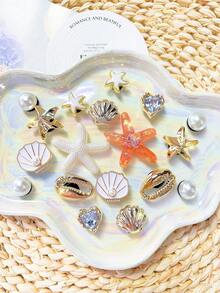Bộ 18 món trang trí giày chủ đề đại dương, vỏ sò vàng, sao biển vàng, phụ kiện trang trí giày có thể tháo rời, thời trang và thanh lịch, phù hợp với dép xăng đan, dép lê, quà tặng ngày lễ tuyệt vời. - Nhiều màu - Xem 3