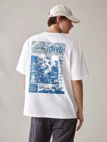 SWAVVY Men's Casual Short Sleeve Crew Neck T-Shirt With Letter And Pineapple Print, Men's Crew Neck Printed T-Shirt, Urban Style, White And Red Graphic T-Shirts For Men, Japanese Urban Style Graphic T-Shirt. - 白色 2 - 查看 5