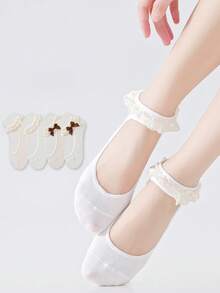 1/2/3/5 đôi tất nữ cổ ngắn ren đen trắng, tất mỏng dễ thương có nơ ren, kiểu dáng ballet, mùa xuân/hè. - Nhiều màu - Xem 3