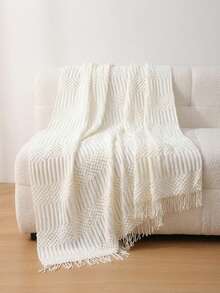 1pc Knitted Solid Color Bubble Yarn Blanket, Air Conditioning Blanket, Sofa Blanket, Bed Blanket, Nap Blanket For Office - White Bubble Towel - View 3