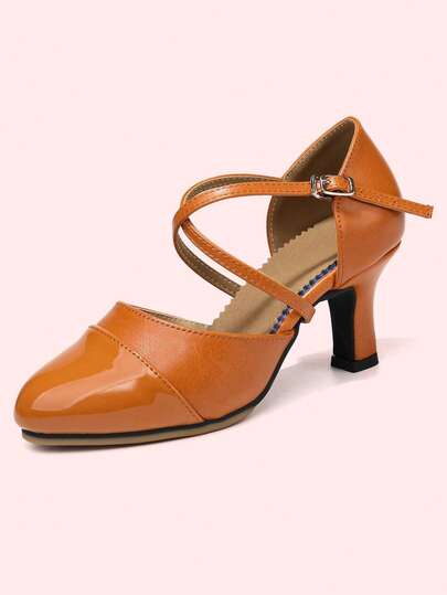 7cm Orange Thread Stitched Soft Bottom Latin Dance Sandals, Comfortable Ballroom Dance Shoes, Suitable For Dancing, Parties, Walks