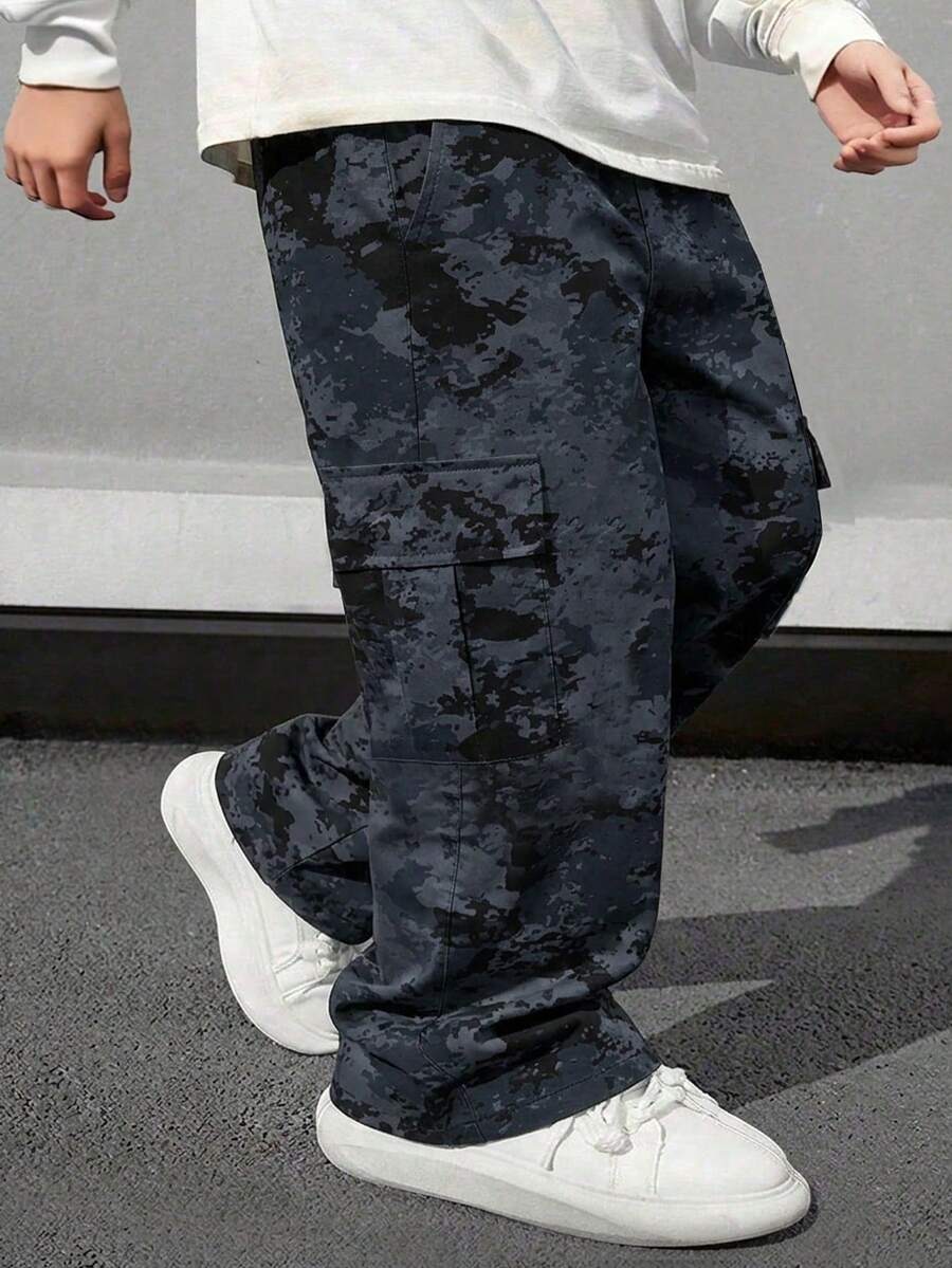 1pc Young BoyAmerican Camouflage All-Over Print Multi-Pocket Loose Straight Leg Cargo Pants, Streetwear Casual Trousers - Multicolor - View 1