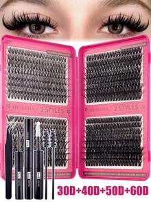 Bộ nối mi giả 640 sợi, dung lượng lớn, bền lâu với keo dán, nhíp, cọ mascara, bộ nối mi giả thân thiện với người mới bắt đầu, bộ mi giả mềm mại, bông xốp, mi giả tái sử dụng, tự làm tại nhà, bộ nối mi giả dạng chùm, phù hợp cho trang điểm mắt hàng ngày, chụp ảnh, đám cưới. - Nhiều màu - Xem 18