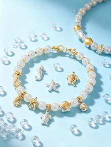 Bộ 65 hạt cườm hình vỏ sò, ốc xà cừ, cá ngựa, sao biển thuộc series đại dương, vòng tay thủ công, đồ trang sức tự làm, vòng cổ, phụ kiện tóc, ốp điện thoại, vòng tay và đồ thủ công trang sức, lý tưởng cho kỳ nghỉ, đeo hàng ngày, quà tặng dự tiệc và quà tặng ngày lễ. - A - Xem 2