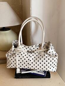 1pc Solid Color PU Fabric Polka Dot Pattern Metal Buckle Decor Large Capacity Women's Tote Bag Suitable For Commuting And Shopping - A - View 7