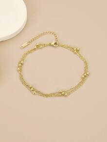 1 chiếc lắc chân nữ thời trang nhiều lớp bằng thép không gỉ, lắc chân, hạt vàng nhỏ, tua rua, trang sức vàng, mùa hè, bãi biển, trang sức kỳ nghỉ, charm, trang sức phương Tây, quà tặng cho phụ nữ, quà tặng, quà sinh nhật - Vàng - Xem 3