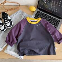 Kaos Lengan Panjang Raglan Anak Laki-Laki Terbaru Musim Semi 2026, Atasan Kaos Kasual Serbaguna dengan Warna Kontras dan Bahan Halus - Lilac Purple - View 1
