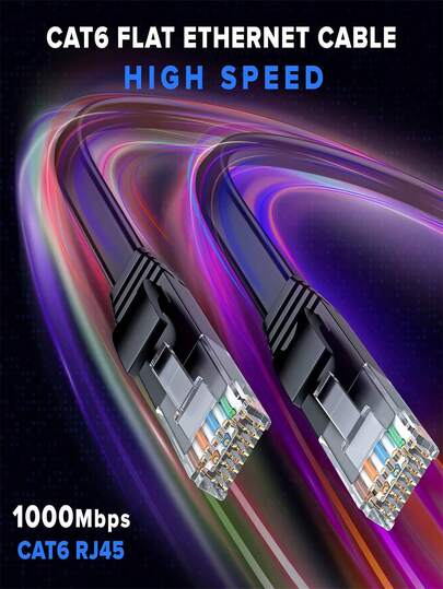 1 قطعة كابل شبكة CAT 6 فائق النحافة من 1 متر إلى 30 متر، كابل LAN طويل بسرعة جيجابت عالية مع موصل RJ45 للمكتب/المنزل، يستخدم للكمبيوتر/الموجه/الخدمة/الألعاب، باللون الأسود