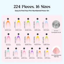 224PCS 7 Colors Beetles Summer Press On Nails, Short Almond Classic French Tip Fake Nails, Rainbow Soft Gel False Nail Tips, DIY Nail Art Manicure Gifts For Women - 7 Colors S Almond-Summer Fruity Tart French - 查看 6
