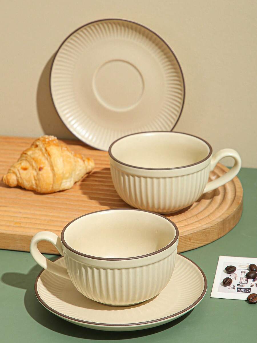 2件套(1个杯子和1个碟子)陶瓷咖啡杯碟套装,适用于家庭厨房、餐厅、客厅,可作为礼物,饮用茶、咖啡、牛奶、果汁,也可用于婚礼、派对、生日等场合。 - 彩色 - 查看 1