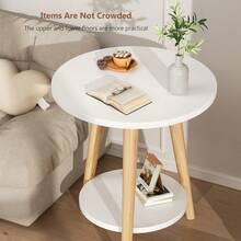 Modern Minimalist Double-Layer Coffee Table, Living Room Side Table, Multi-Function Open Storage Rack, Bedside Table, Sofa Table With Solid Wood Legs, Easy Assembly - White - View 5