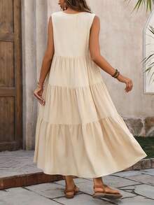 Women's Sleeveless V-Neck Tiered Maxi Dress,Solid Color Casual Swing Dresses,Summer Dress,Plus Size Dresses For Women,Pride,Elegant Dress For Women - 杏色 - 查看 5