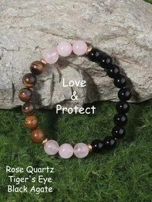 YAUKIA Pulsera de protección de ojo de tigre de moda para mujeres, cuarzo rosa y obsidiana, pulsera de atracción de manifestación, confianza, poder, joyería de yoga, regalo para mujeres y hombres, regalo perfecto para el Día de la Madre y el Día del Padre - Multicolor - Ver 5