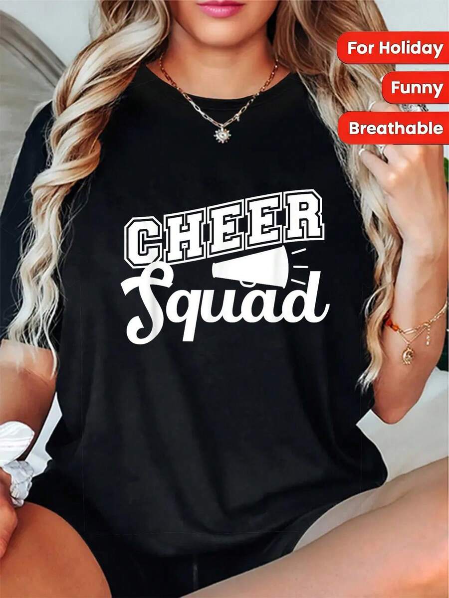 Cheer Squad T-shirt Cheerleading Megaphone Graphic Tee Top de manga corta casual para las animadoras Equipos deportivos Outfits del día del juego
