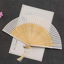 Chinese Bamboo Folding Fan Solid Color Handicraft Fans Elegant Handheld Fans Perform Props Wedding Party Home Decor - light green - 查看 4