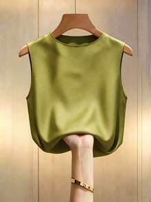 QIANZHIDU Áo tank top nữ ELVA thanh lịch, không tay, cổ tròn, màu trơn, có khóa cài phía sau cổ, thích hợp cho tiệc trà chiều, lễ tốt nghiệp, du lịch giải trí, đi làm, công sở, tiệc tùng, các dịp xã giao mùa hè. - Màu xanh chanh - Xem 7