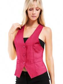 Women's Racerback Tuxedo Vest Slim Fit Stretch Waistcoat Versatile Dressy Casual Sleeveless Layered Outfit - 紫紅色 - 查看 5