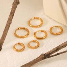 4 Pairs High Quality Stainless Steel Gold Hoop Earrings, Anti-Allergy, Minimalist Elegant, Fashion Jewelry Accessories For Women, Suitable For Daily Wear Or Parties, A Refined Gift For Her - Gold - View 5