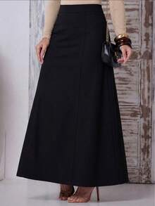 Women's Long, High-Waisted Tailored Skirt - 黑色 - 查看 3