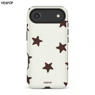 VESPOP Brown Star Element Fashion Glossy 2-In-1 Hard Phone Case, Compatible With Samsung/ 11/12/13/14/15/16/17 Pro Max, Couple Phone Case, Minimalist/Neutral/Coquette/Y2K
